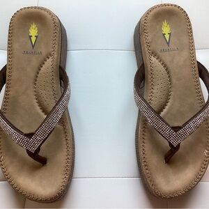 Volatile Brown Sandals with Rhinestone Straps-Size 8